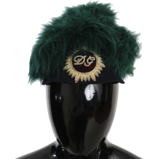 Dolce & Gabbana Green Fur DG Logo Embroidered Cloche Hat Dolce & Gabbana