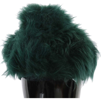 Dolce & Gabbana Green Fur DG Logo Embroidered Cloche Hat Hat