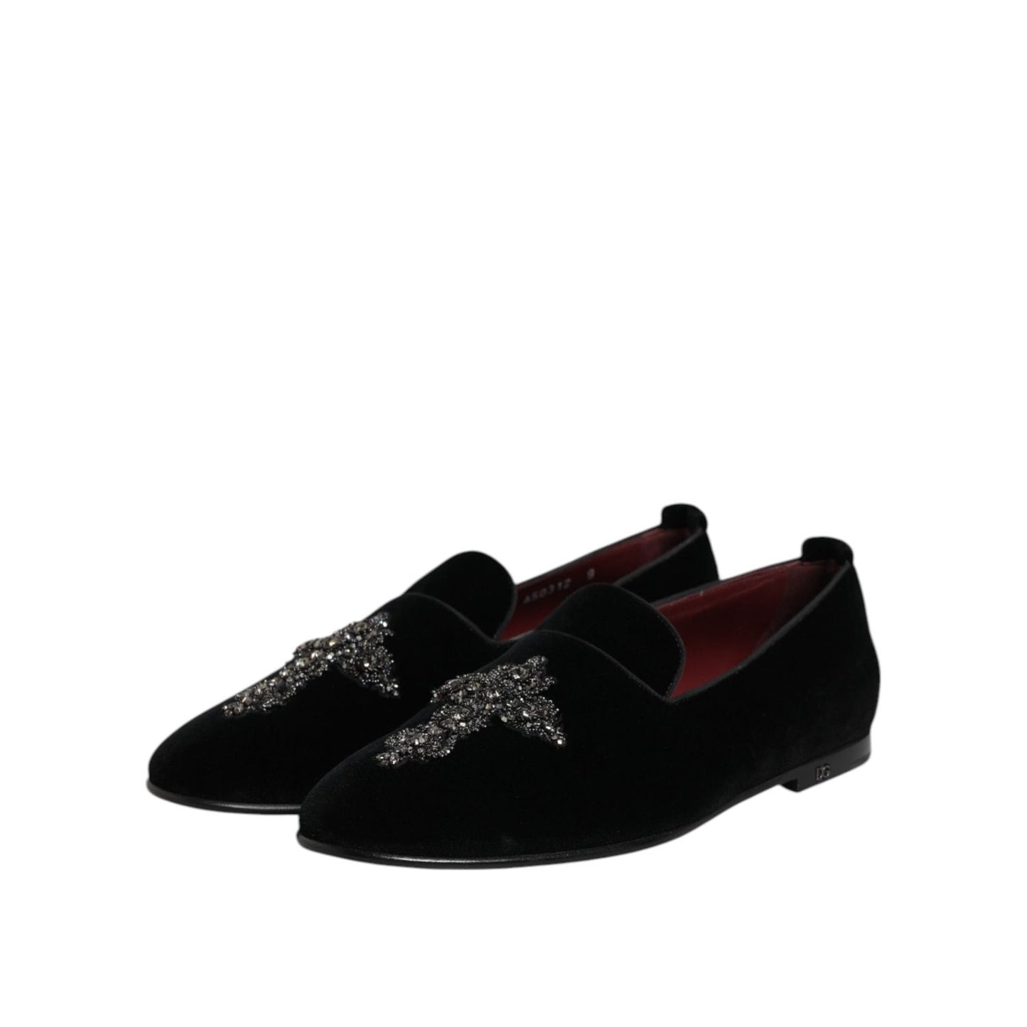 Dolce & Gabbana Black Velvet Embellished Loafer Slip On Shoes