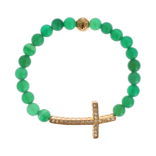 Nialaya Jade Stone Gold CZ Cross 925 Silver Bracelet Nialaya