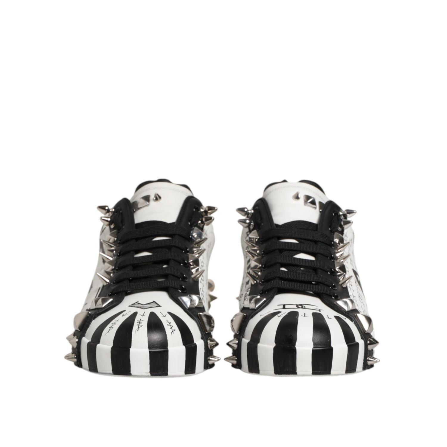 Dolce & Gabbana Black White Studded Low Top Sneakers Shoes
