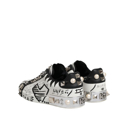 Dolce & Gabbana Black White Studded Low Top Sneakers Shoes