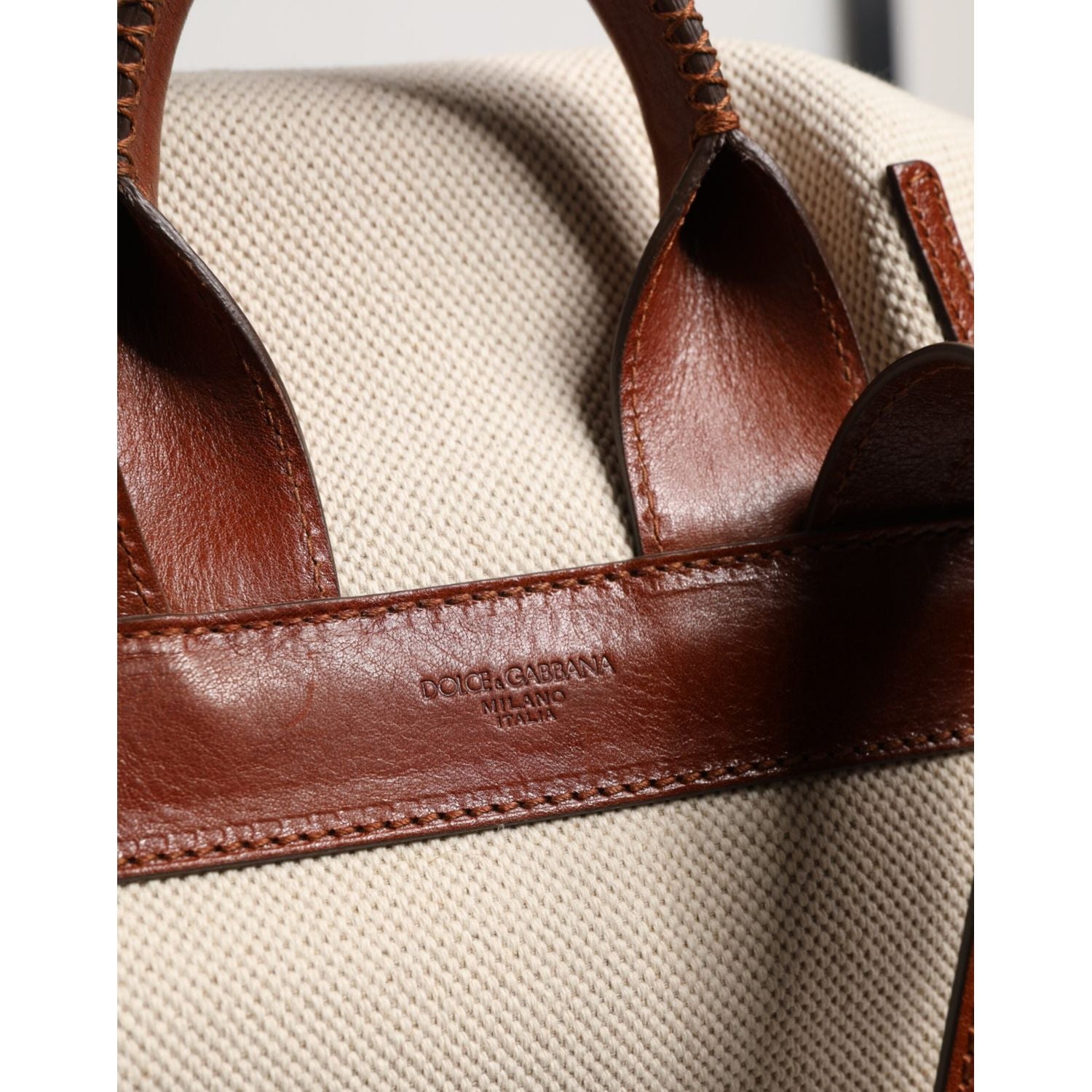 Dolce & Gabbana Beige Brown Canvas Leather EDGE Travel Men Back Pack Bag