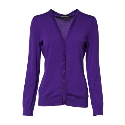 Dolce & Gabbana Purple Wool Knit V-neck Cardigan Sweater