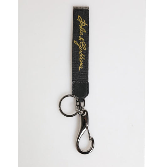 Dolce & Gabbana Black Yellow Polyester DG Logo Silver Keychain Keyring