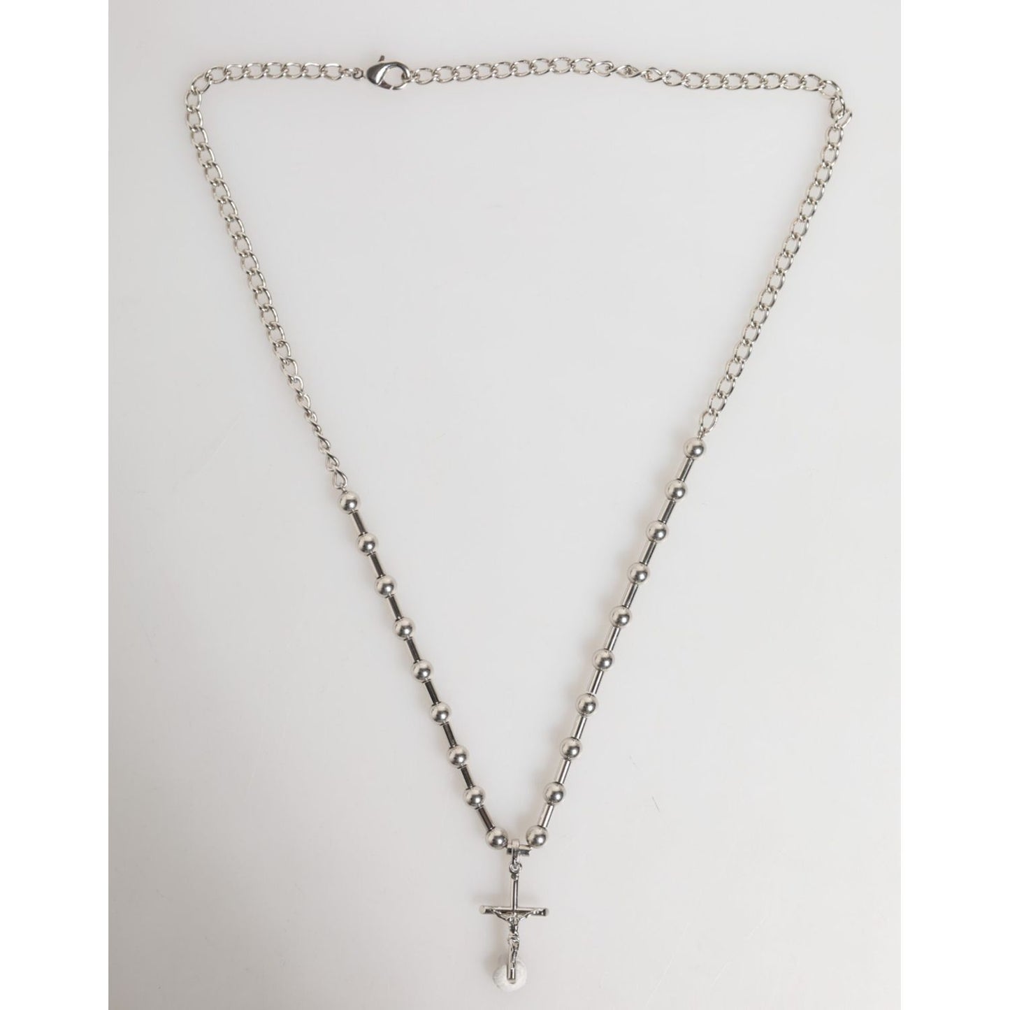 Dolce & Gabbana Silver Tone Brass Chain Religious Cross Pendant Necklace