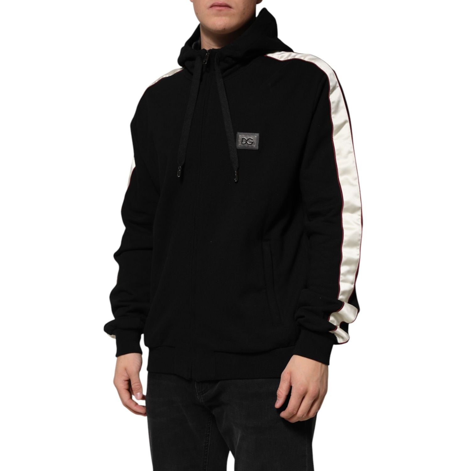 Dolce & Gabbana Black Cotton Plaque Track Cardigan Sweater