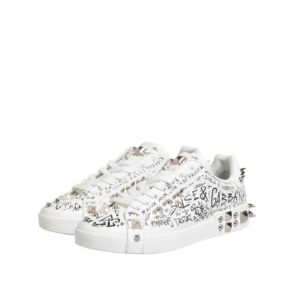 Dolce & Gabbana White Portofino Studded Men Sneakers Shoes