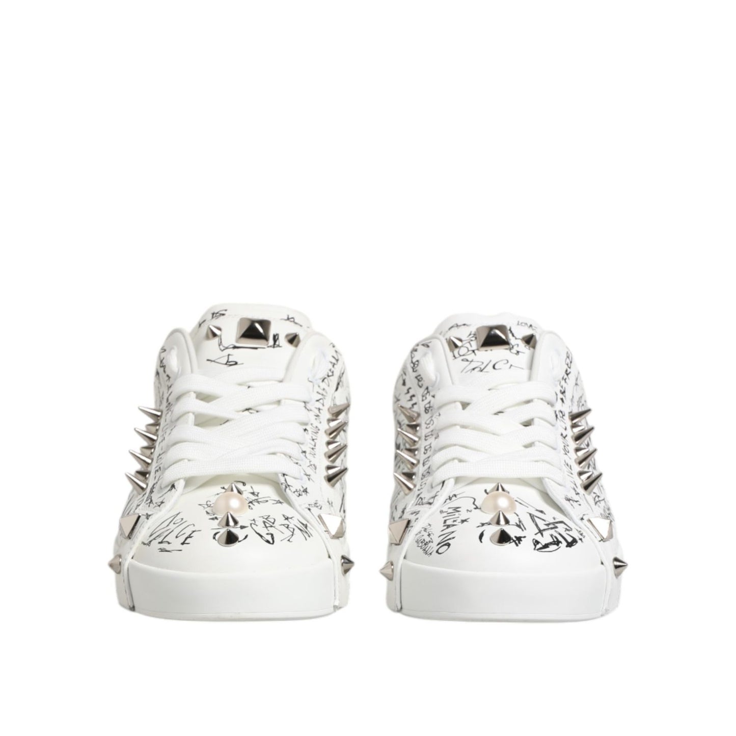 Dolce & Gabbana White Portofino Studded Men Sneakers Shoes