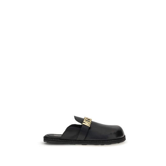 Moschino Black Calf Leather Bos Taurus Mules