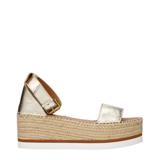 See By Chloé Gold Leather Wedge Sandals