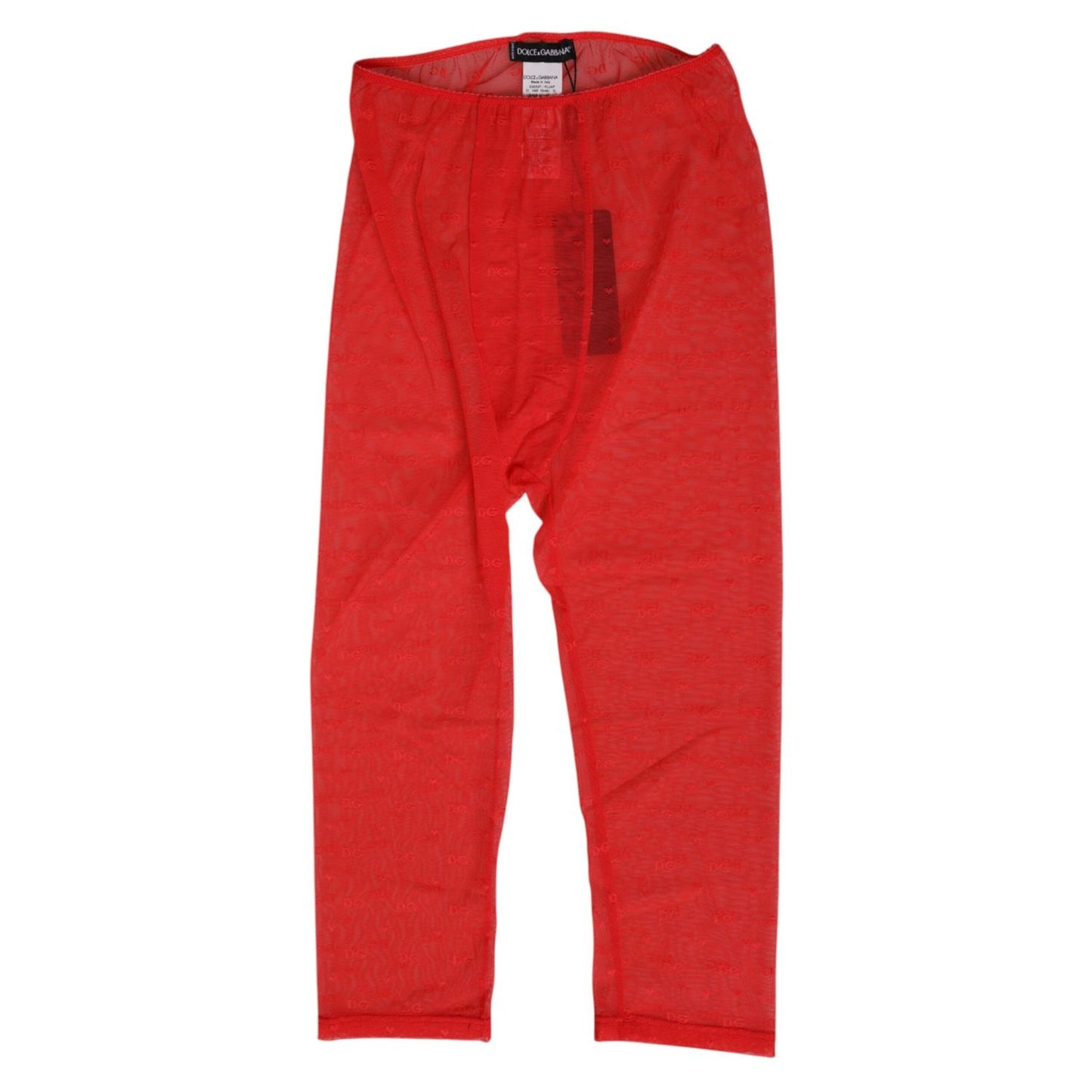 Dolce & Gabbana Red Logo Lace Tight Midi Trousers Underwear