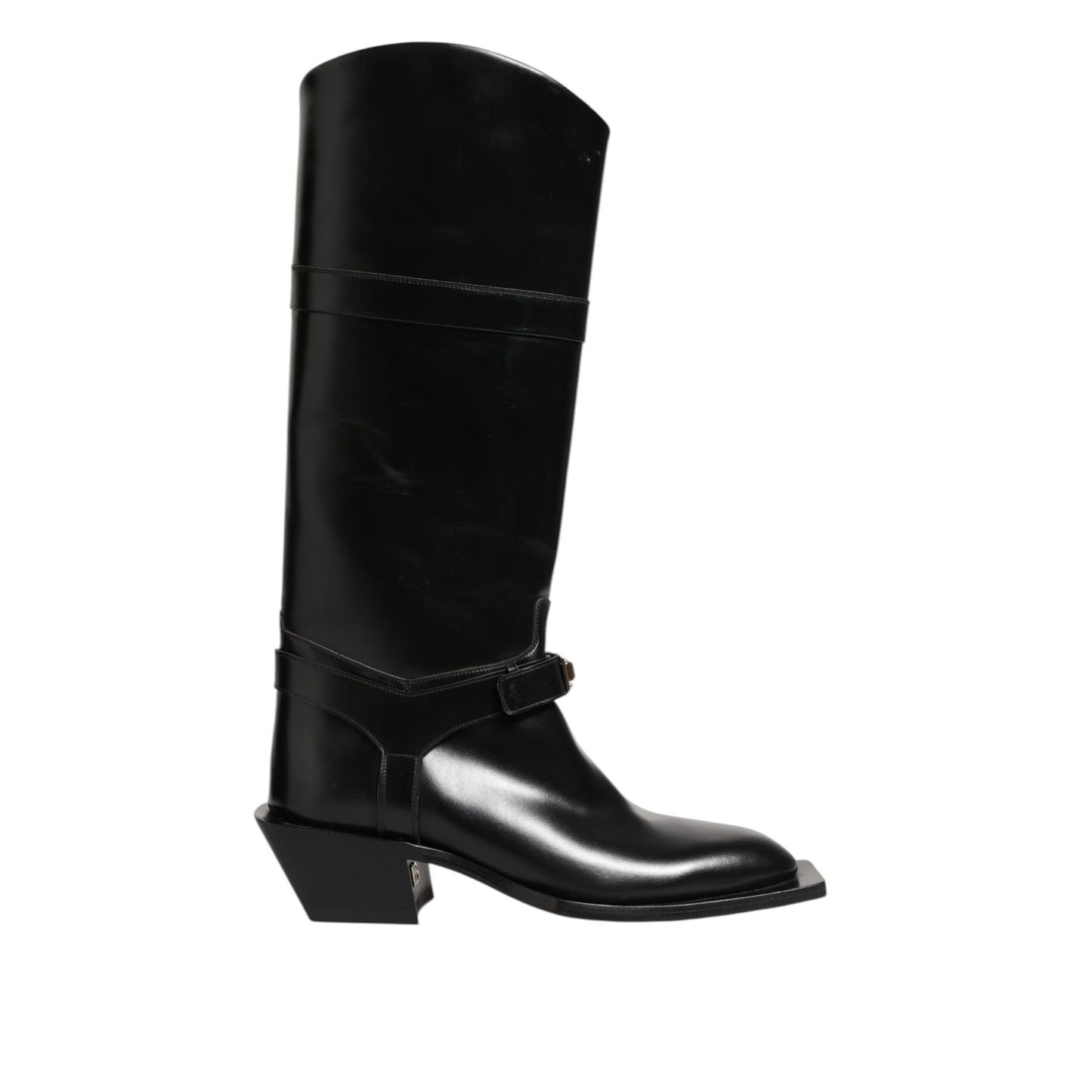 Dolce & Gabbana Black Logo Plaque Over The Calf Boots Shoes