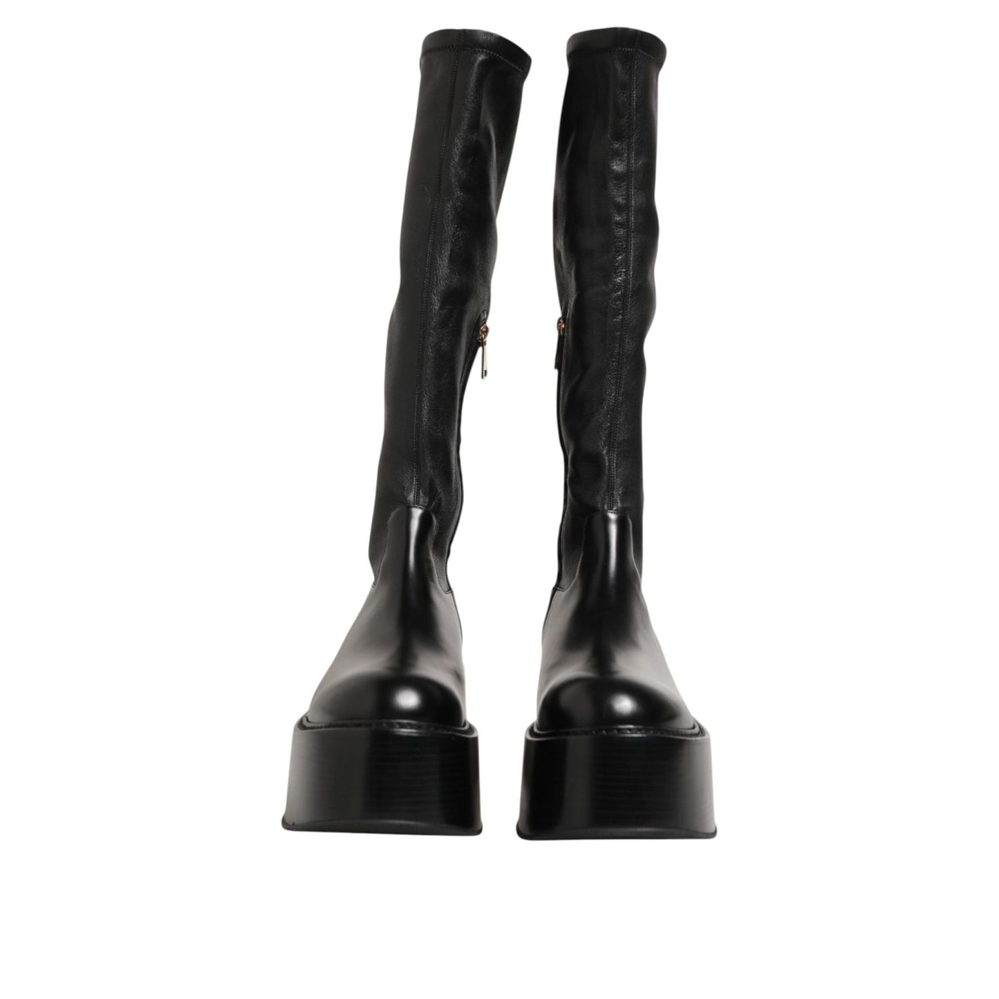 Dolce & Gabbana Black Logo Plaque Over The Calf Boots Shoes