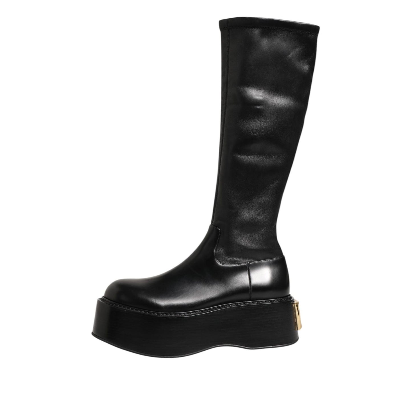 Dolce & Gabbana Black Logo Plaque Over The Calf Boots Shoes