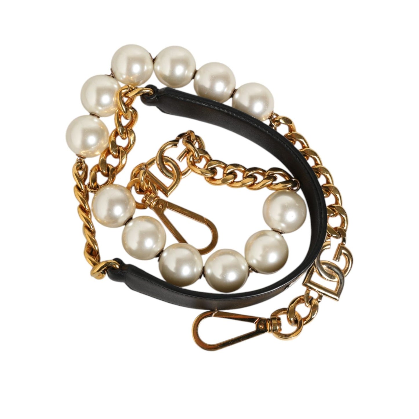 Dolce & Gabbana Black Leather Pearl Chain Bag Accessory Shoulder Strap Dolce & Gabbana