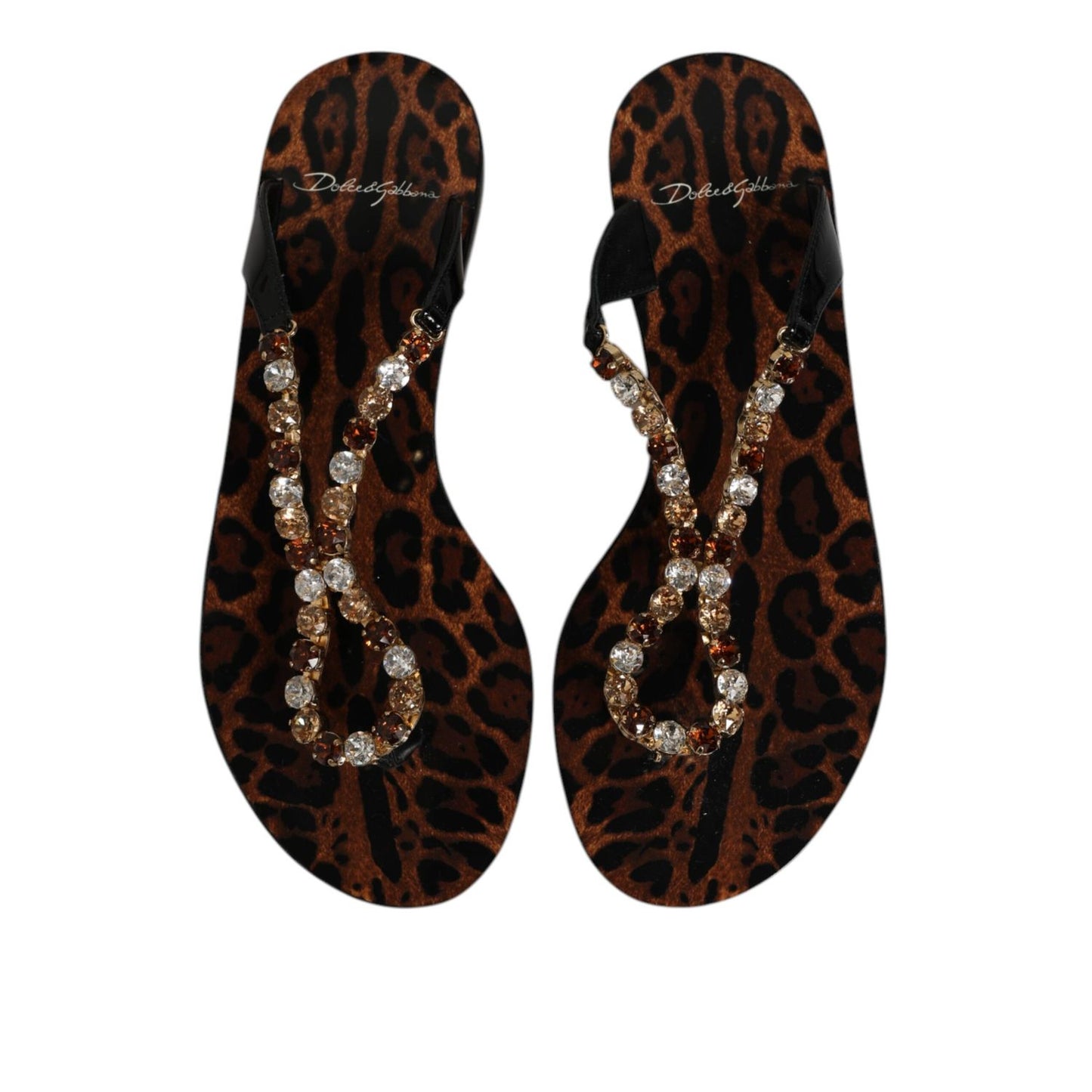 Dolce & Gabbana Black Crystals Flats Sandals Beachwear Shoes Dolce & Gabbana