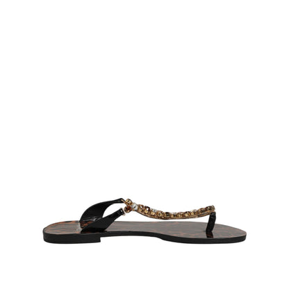 Dolce & Gabbana Black Crystals Flats Sandals Beachwear Shoes Dolce & Gabbana