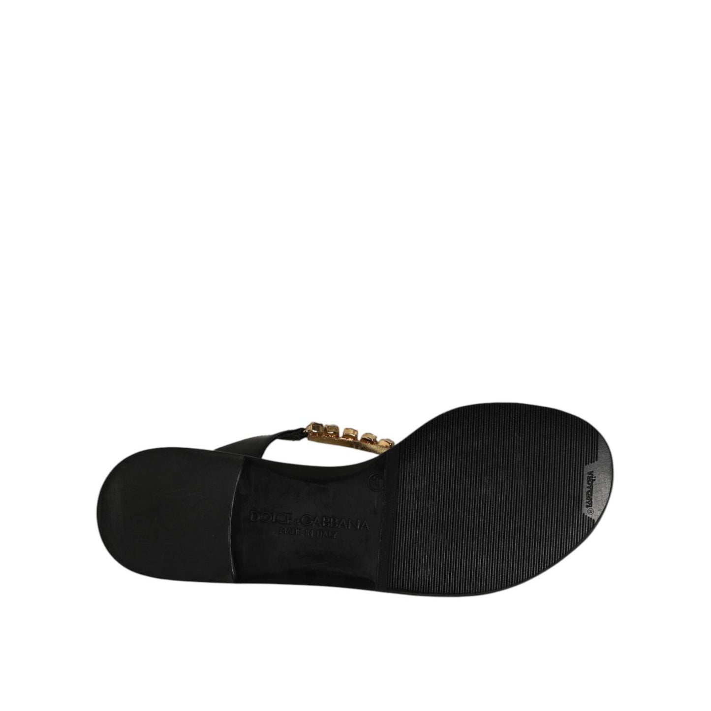 Dolce & Gabbana Black Crystals Flats Sandals Beachwear Shoes Dolce & Gabbana
