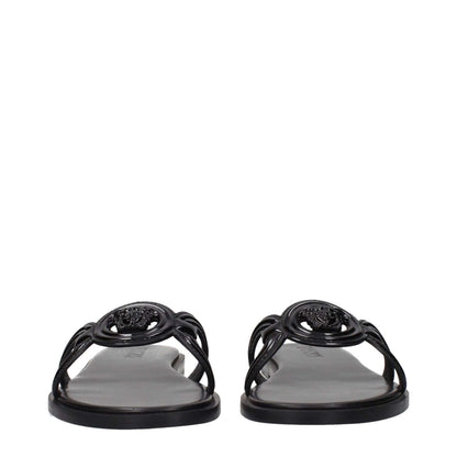 Versace Black Leather Slippers