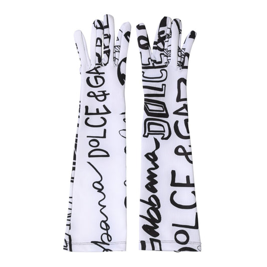 Dolce & Gabbana Black White DG Logo Elbow Length Mitten Gloves