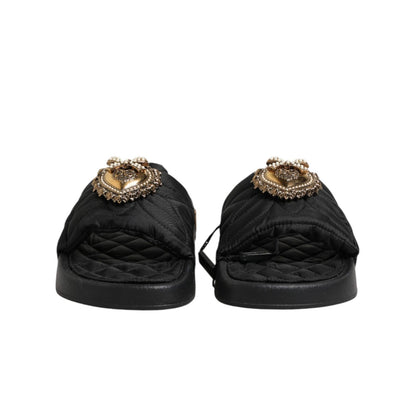 Dolce & Gabbana Black Devotion Matelassé Leather Slides Shoes