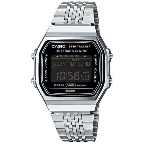 NEW VINTAGE BLUETOOTH®  SMARTPHONE LINK -  SILVER/BLACK -  built-in accelerometer senses body movements + steps counter WATCHES CASIO CLASSIC & VINTAGE