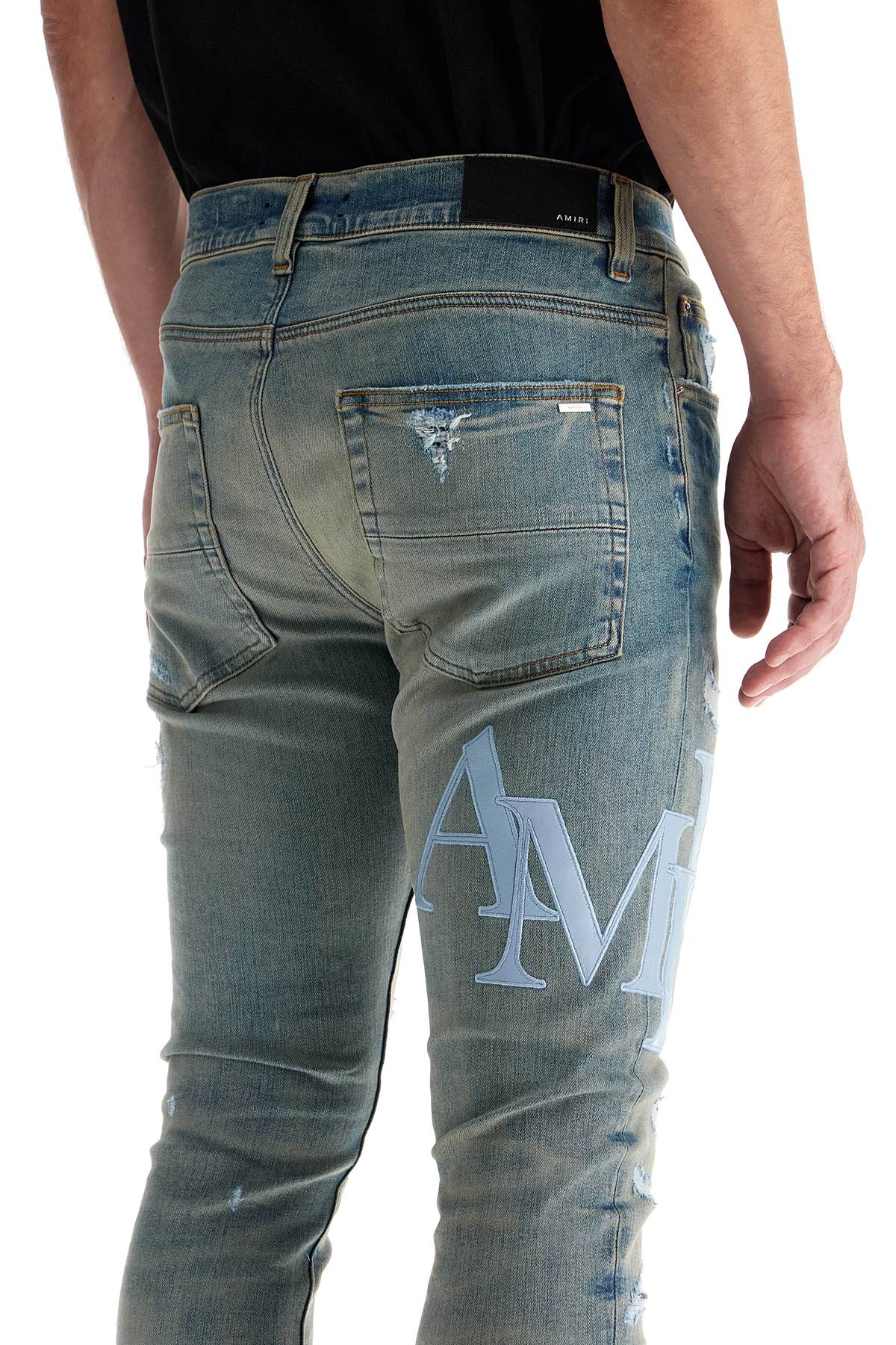 Amiri leather logo jeans with eight words Jeans Amiri