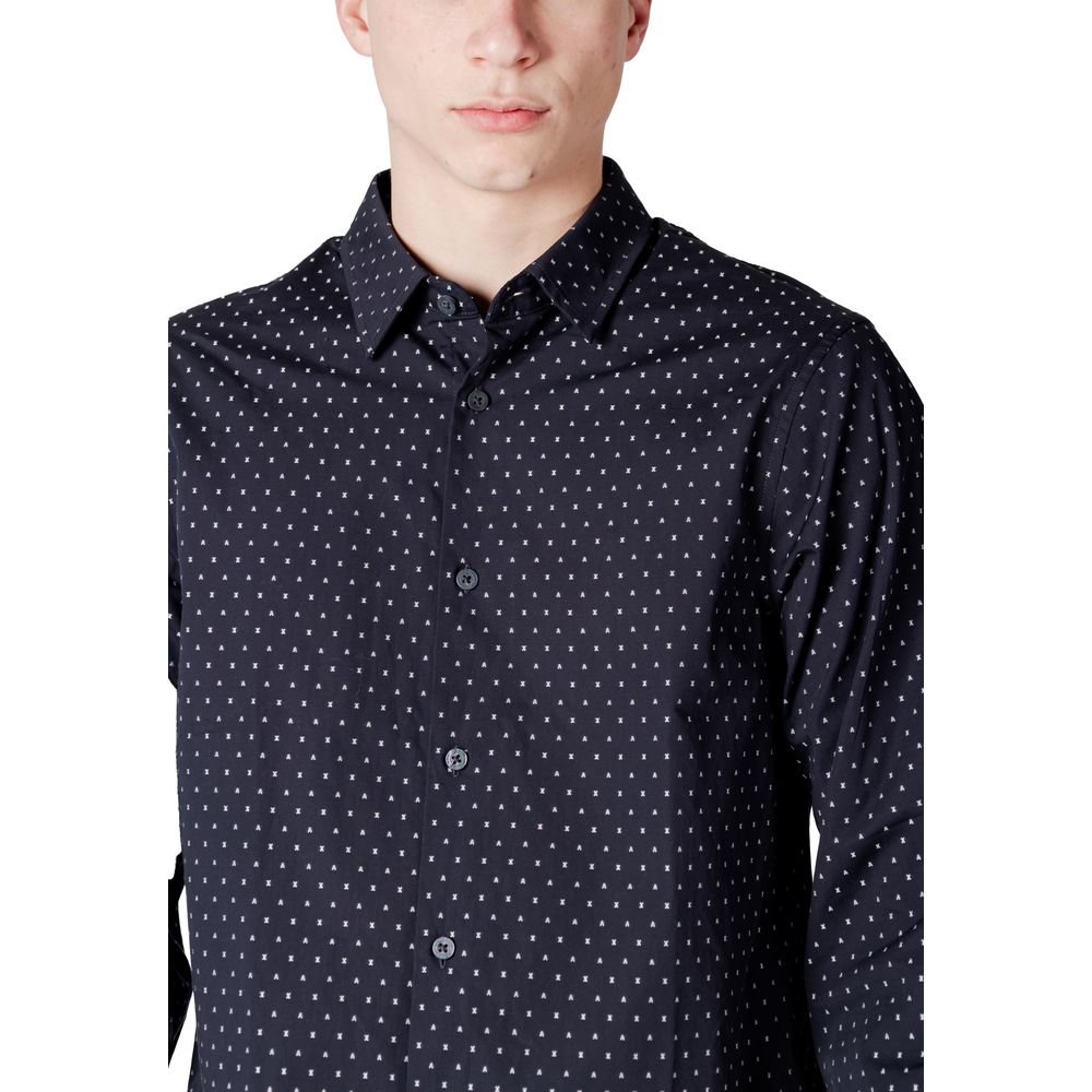 Armani Exchange Blue Cotton Pattern Shirt