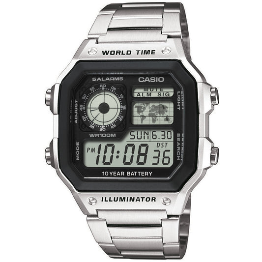 CASIO SPORT Mod. WORLD TIME ILLUMINATOR 5 ALARMS - FUTURE CLASSIC COLLECTION - BLACK STEEL WATCHES