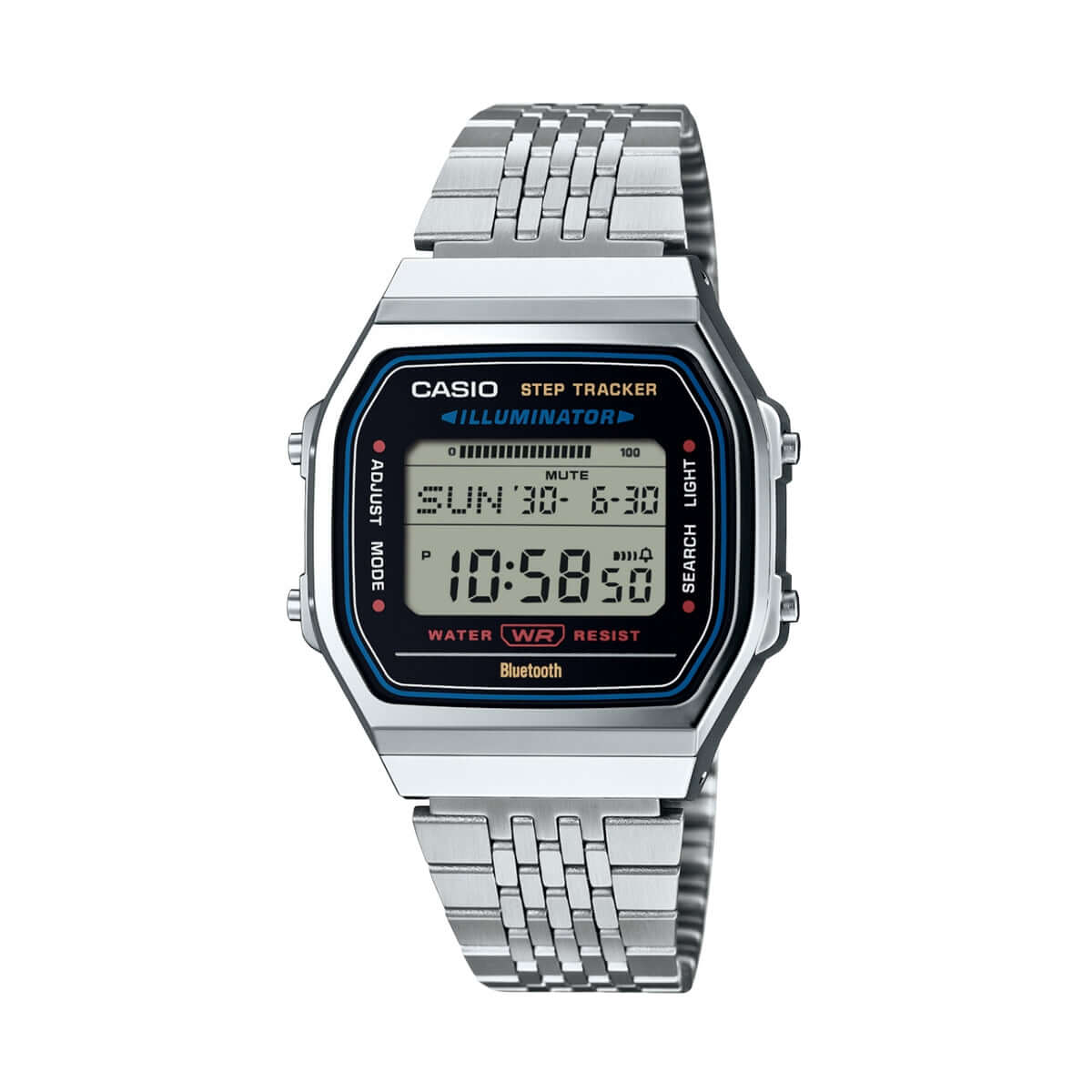 CASIO VINTAGE Mod. SILVER -BLUETOOTH® SMARTPHONE LINK w. built-in accelerometer senses body movements + steps counter WATCHES