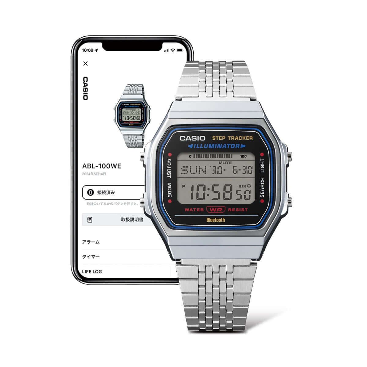 CASIO VINTAGE Mod. SILVER -BLUETOOTH® SMARTPHONE LINK w. built-in accelerometer senses body movements + steps counter WATCHES