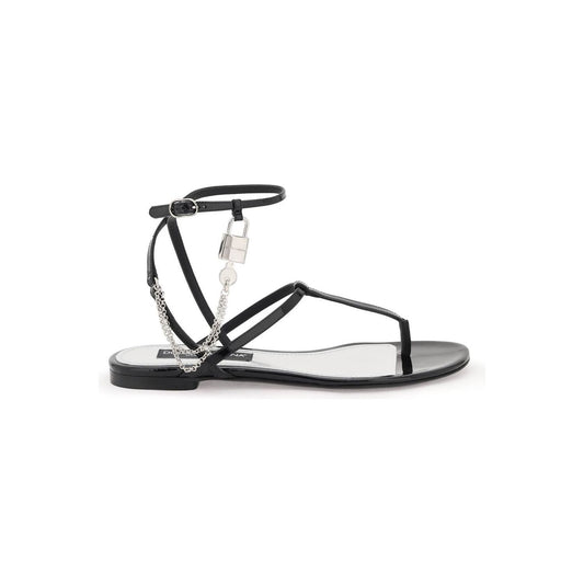 Dolce & Gabbana patent leather thong sandals with padlock