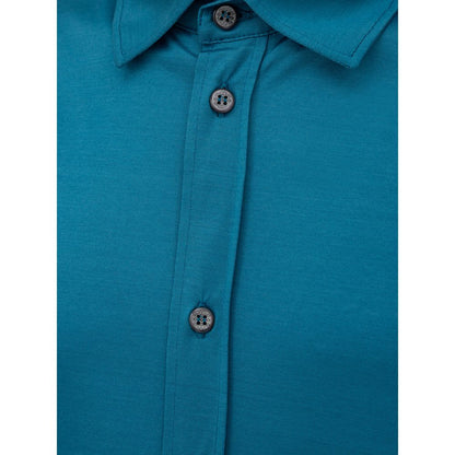 Canali Blue Cotton Shortsleeve Shirt Canali