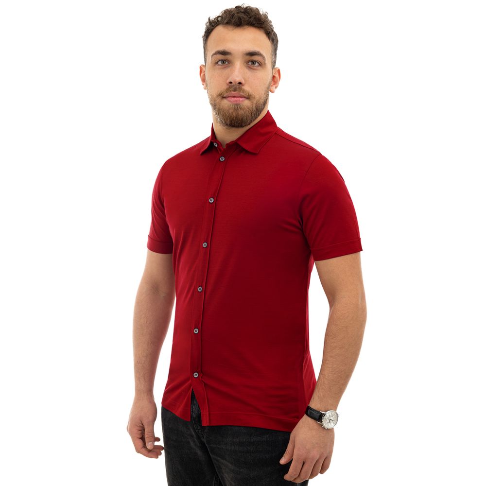 Canali Red Cotton Shortsleeve Shirt