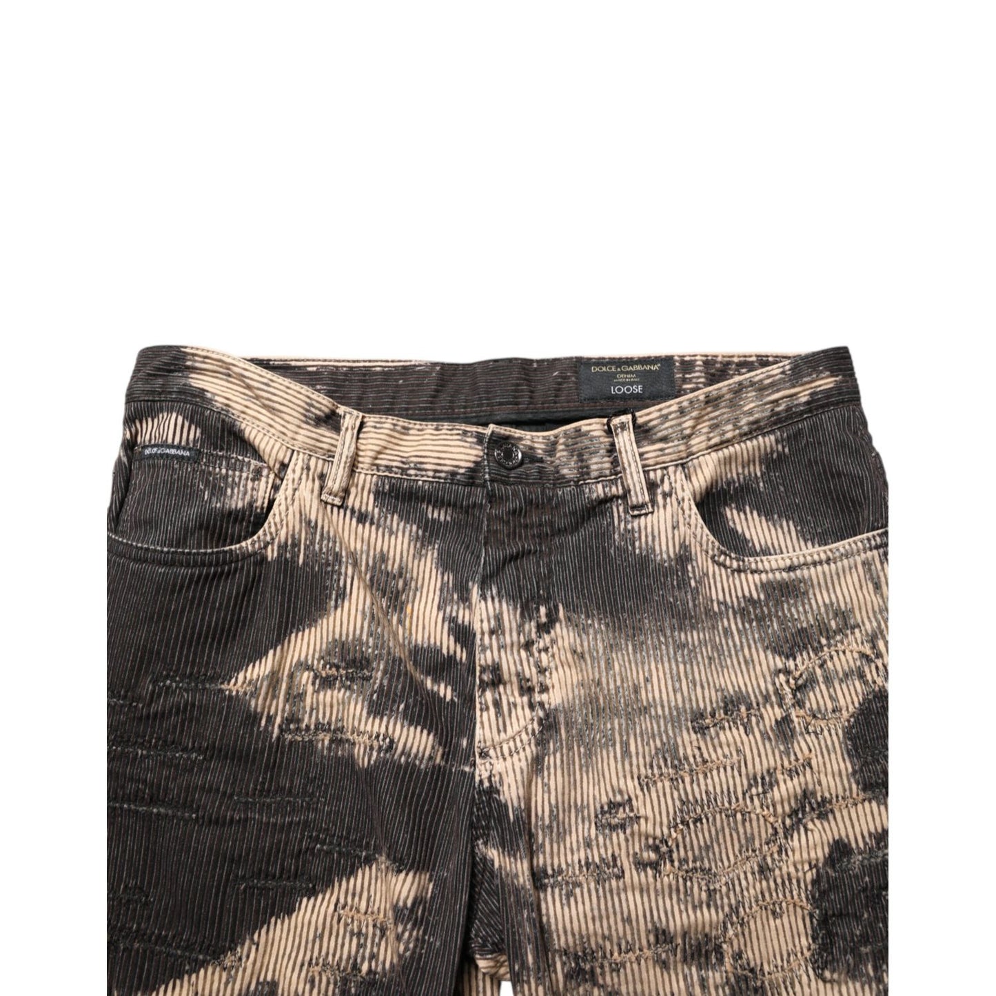Dolce & Gabbana Beige Black Corduroy Tie-Dye Cotton Blend Pants