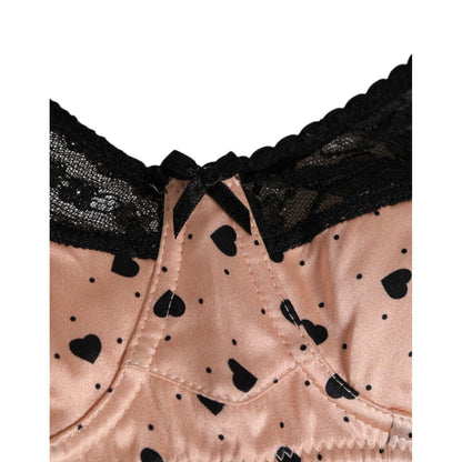 Dolce & Gabbana Beige Silk Heart Print Soft Cup Bra Underwear