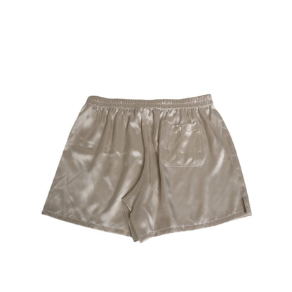 Dolce & Gabbana Beige Silk Satin Elastic Men Boxer Short Swimwear