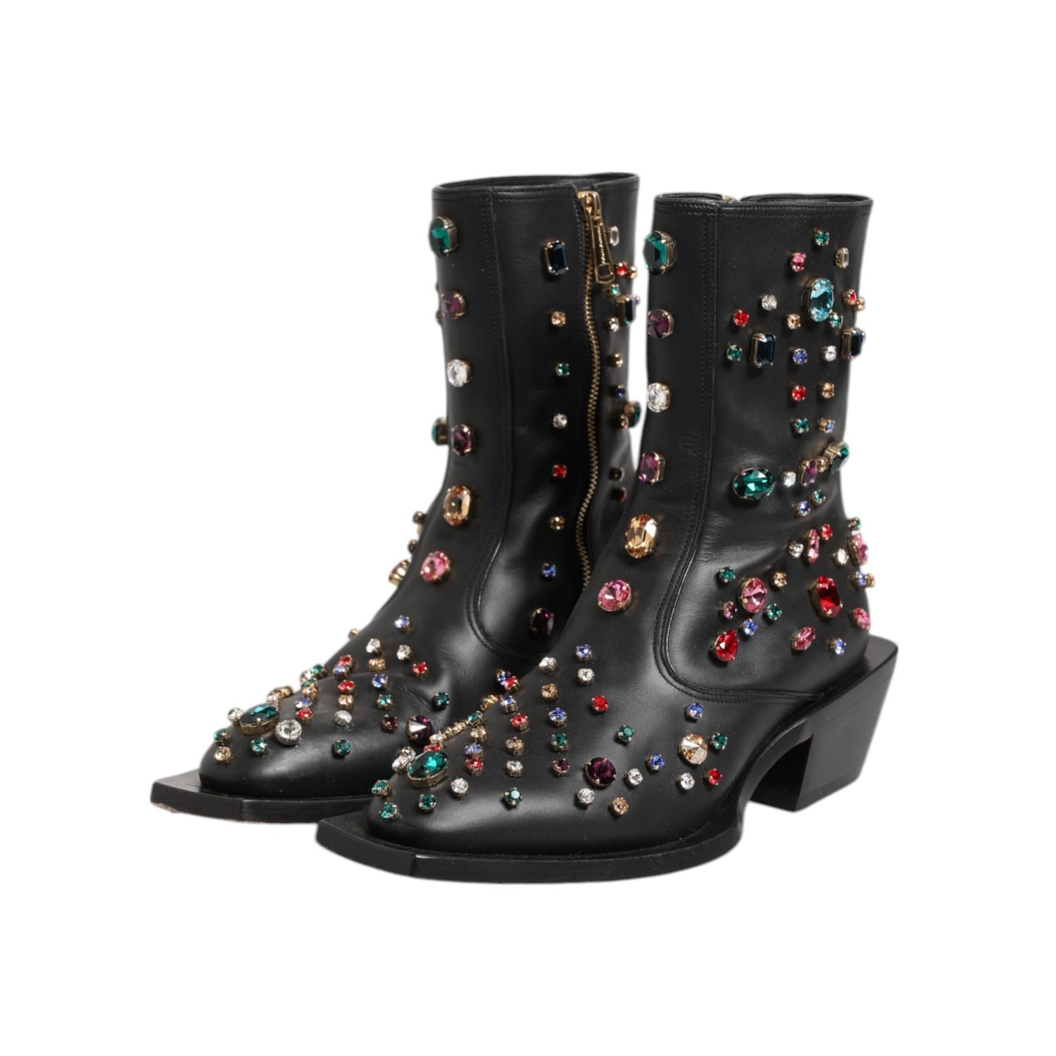 Dolce & Gabbana Black Crystal Cowboy Leather Men Boots Shoes