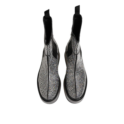 Dolce & Gabbana Black Crystal Strass Mid Calf Short Boots Shoes