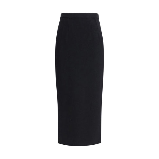 Dolce & Gabbana Black Fleece Wool Long Skirt