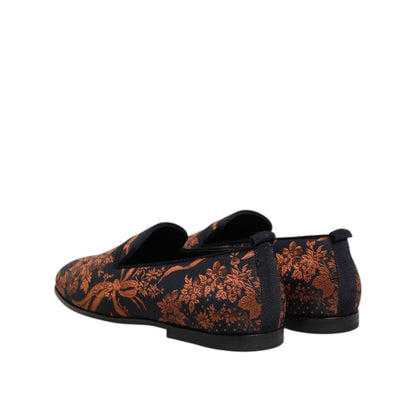 Dolce & Gabbana Black Jacquard Polyester Slip On Loafers Shoes