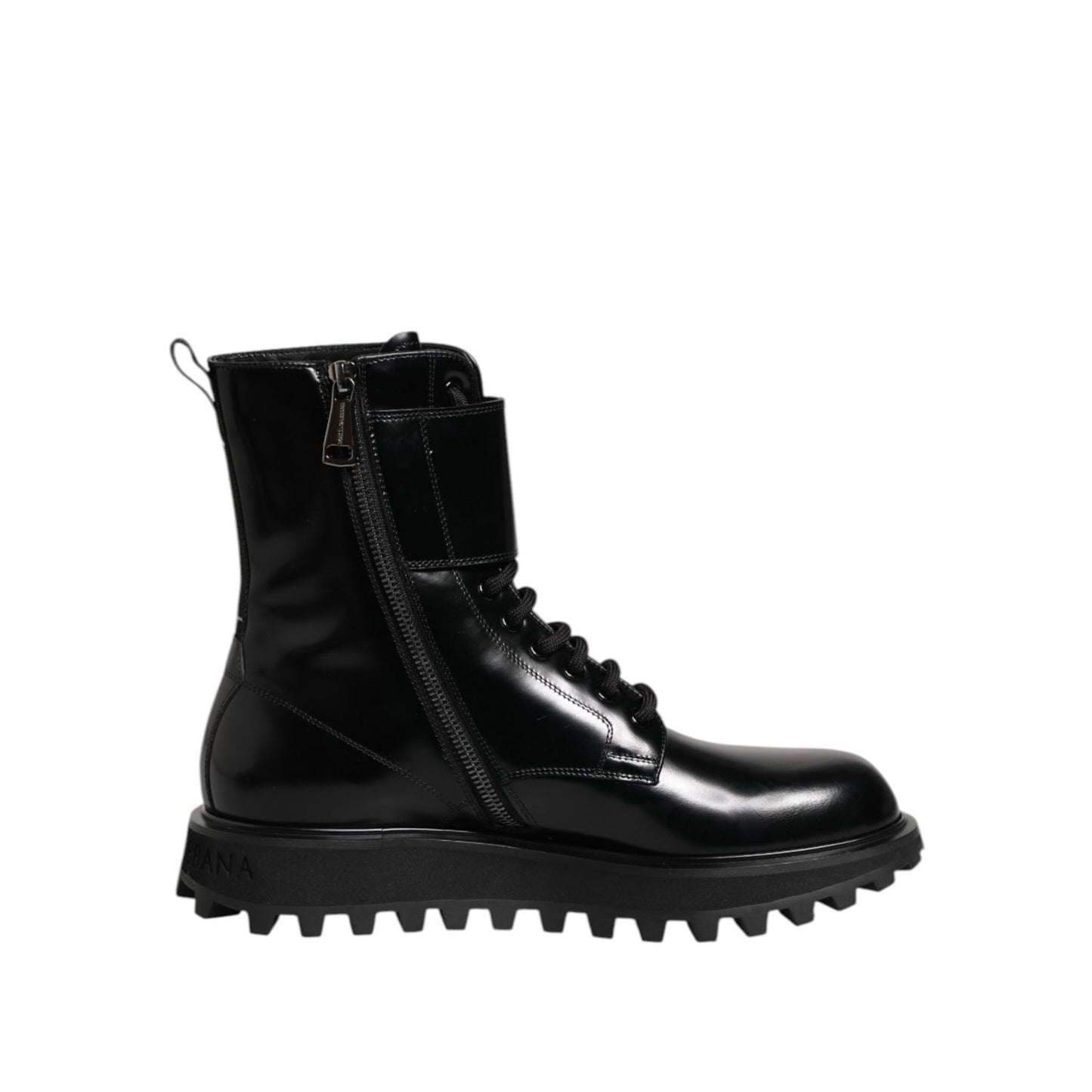 Dolce & Gabbana Black Leather Lace Up Mid Calf Boots Shoes
