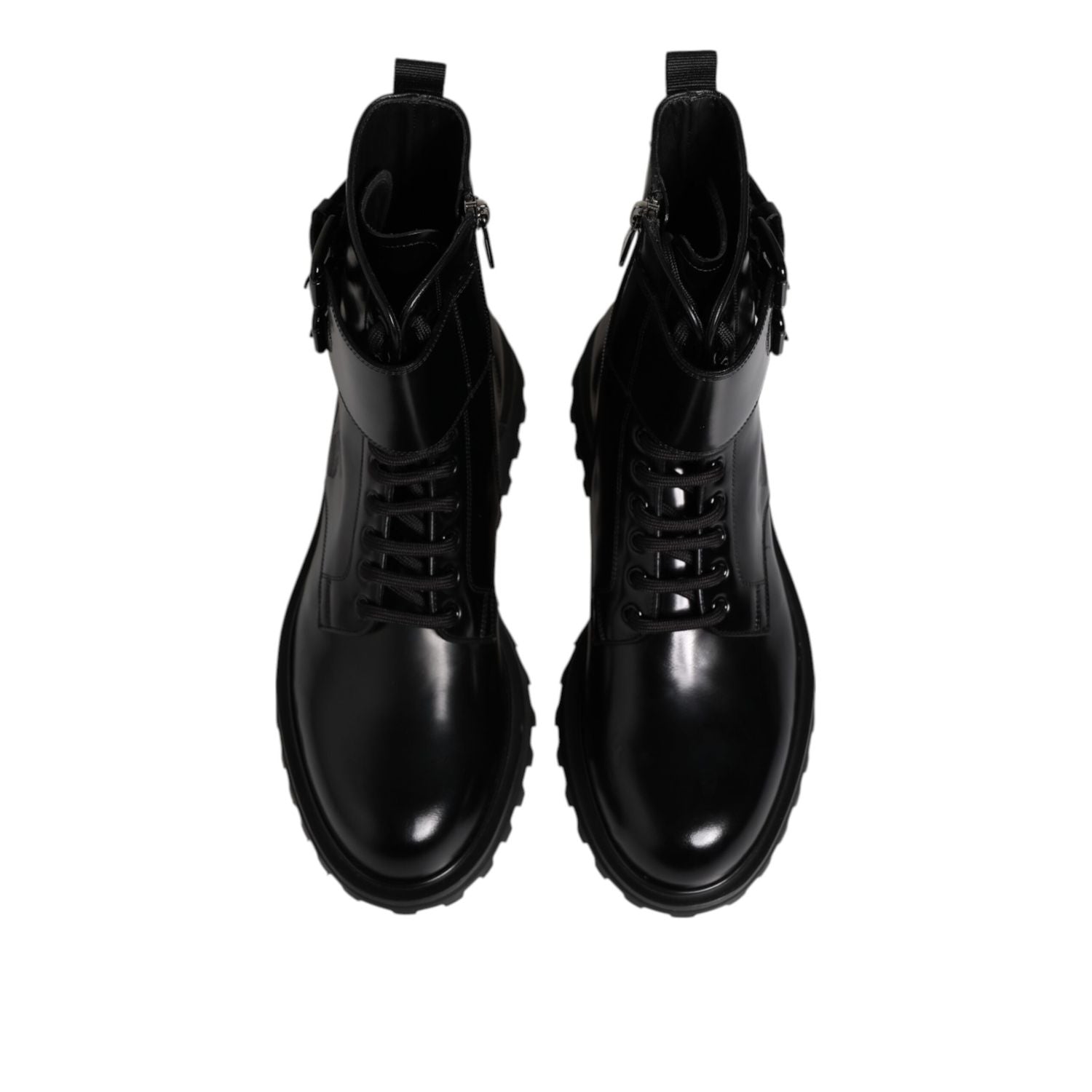 Dolce & Gabbana Black Leather Lace Up Mid Calf Boots Shoes