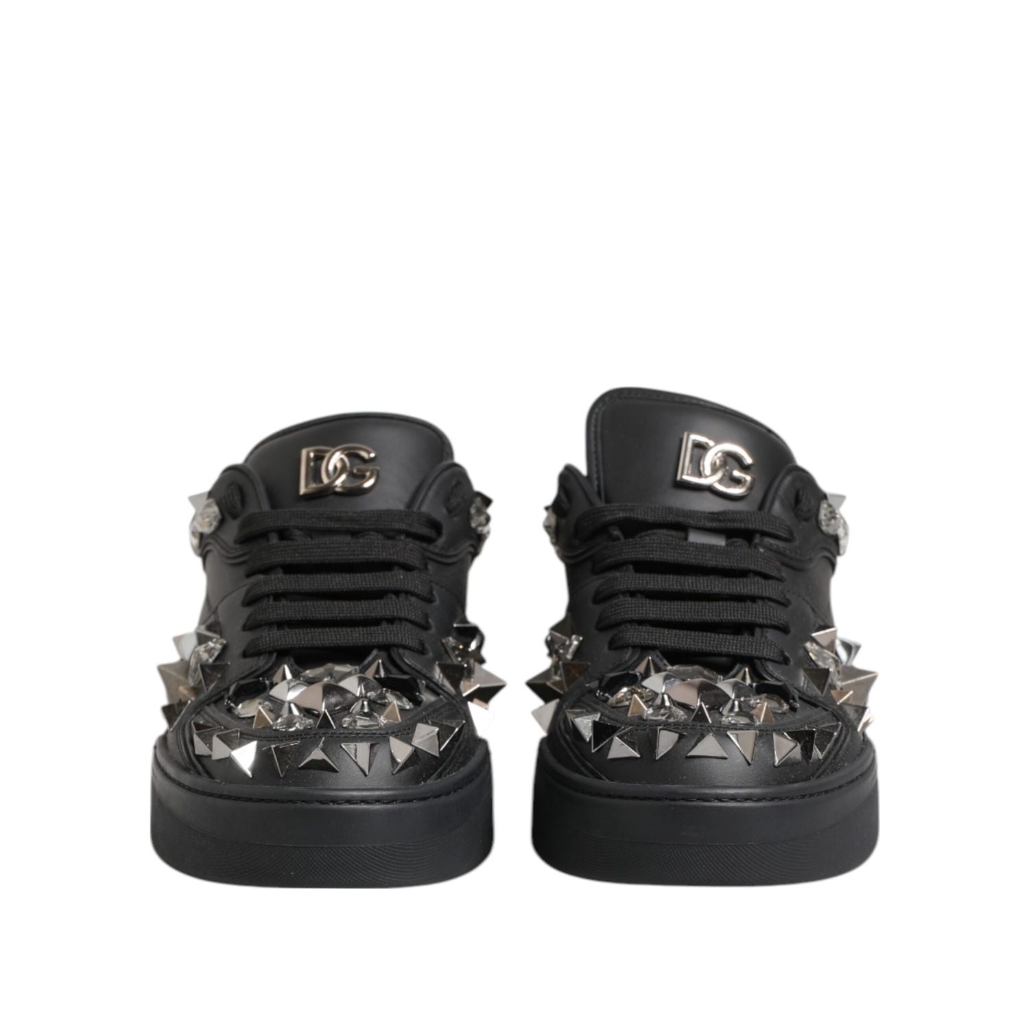 Dolce & Gabbana Black Leather Studded Low Top Sneakers Shoes