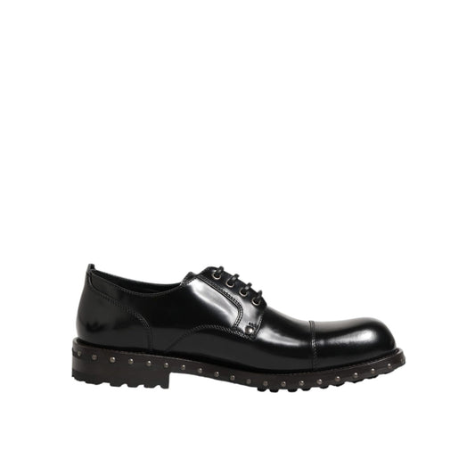 Dolce & Gabbana Black Leather Studded Men Formal Derby Shoes