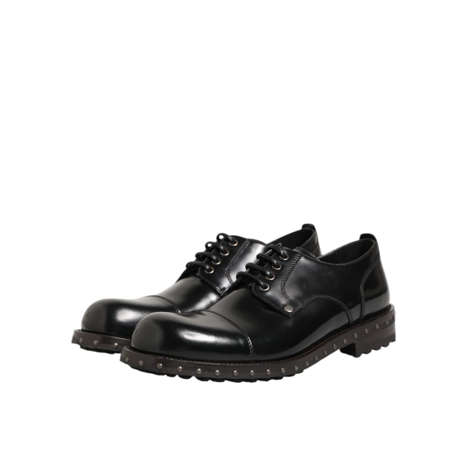 Dolce & Gabbana Black Leather Studded Men Formal Derby Shoes