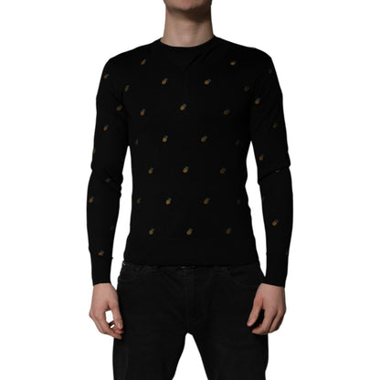 Dolce & Gabbana Black Pineapple Crew Neck Pullover Sweater