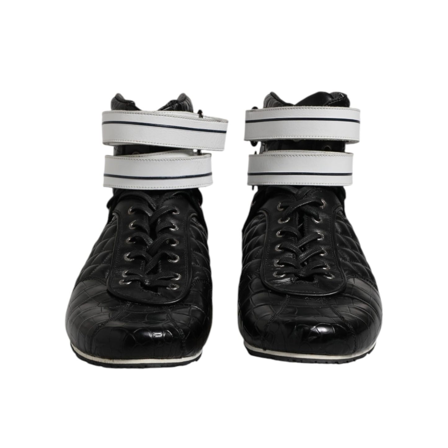 Dolce & Gabbana Black Quilted Leather Lace Up Sneakers Shoes