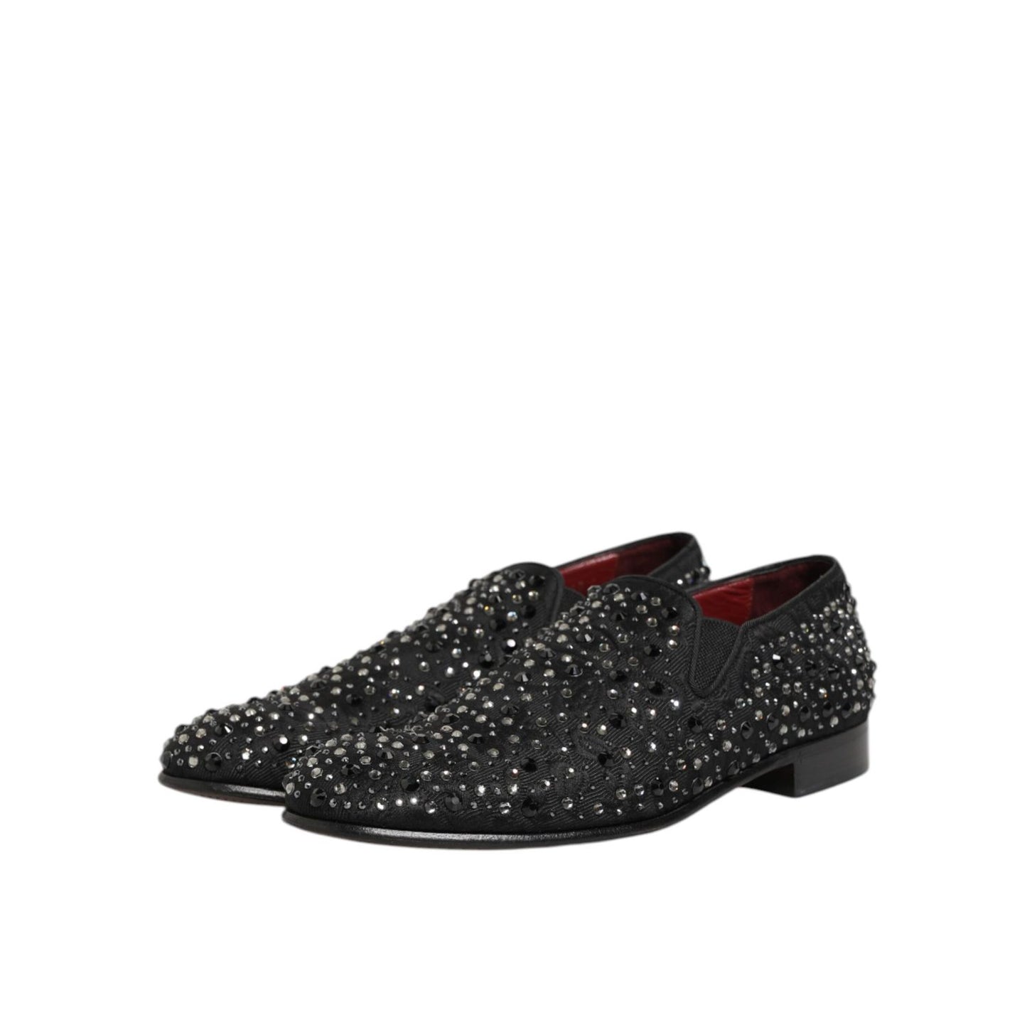 Dolce & Gabbana Black Suede Crystal Embellished Loafer Shoes